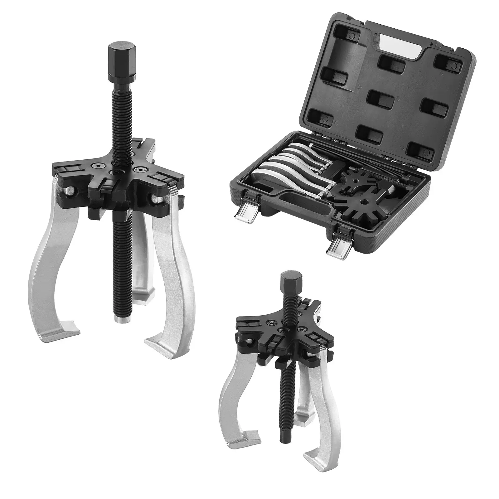 【toolupgrade】VEVOR Gear Puller Set, 3" and 7" Puller Kit, 3 Jaw Gear Bearing Flywheel Pulley Removal Tool, 2 or 3 Reversible Jaws Wheel Puller, Vertically and Horizontally, External and Internal, 2-Piece, Gear Pulling, Quick Setup, Forged Steel, Auto/Moto