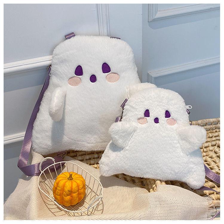 Y2k Cute Ghost Plush Backpack Kawaii Fluffy Crossbody Bag Cartoon Women Messenger Fashion Shoulder Bag Girl Casual Purse Handbag