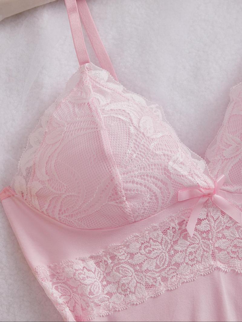 Women's Solid Color Lace Trim Cami Top & Shorts Pyjama Two-piece Set, Casual Comfy Camisole & Shorts Lingerie Set, Women's Sleepwear for All Seasons