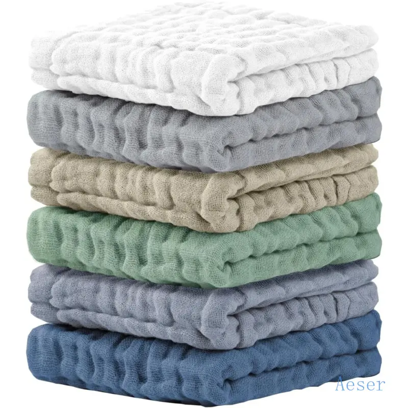 sohochic-L Muslin Cotton Square Towel Boxed Set (6-Pack, 12x12 in) - Quick-Dry Synthetic, Soft, Durable, Assorted Colors, Washable Reusable, Unisex for All Skin Types, Home Bathroom Supplies, Bib & Wipe Use