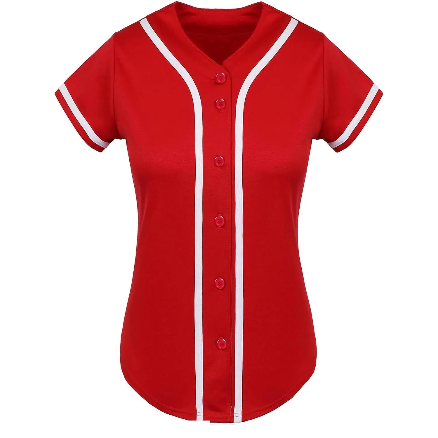 Womens Baseball Jersey Blank Button Down Softball Jersey Hip Hop Hipster Short Sleeve Sports Uniform