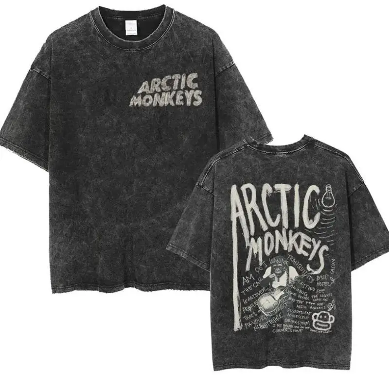 Arctic Monkeys Retro Rock Album Graphic T-Shirt, Men’s Vintage Washed Oversized Short Sleeve Tee, Y2K Hip Hop Streetwear Top