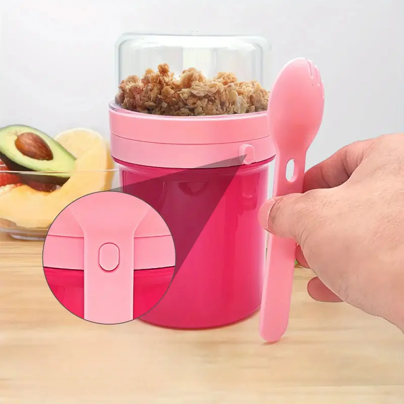 Reusable Yogurt Parfait Cup with Lid and Spoon, Plastic Overnight Oats Container, Dishwasher Safe, for On-The-Go Breakfast