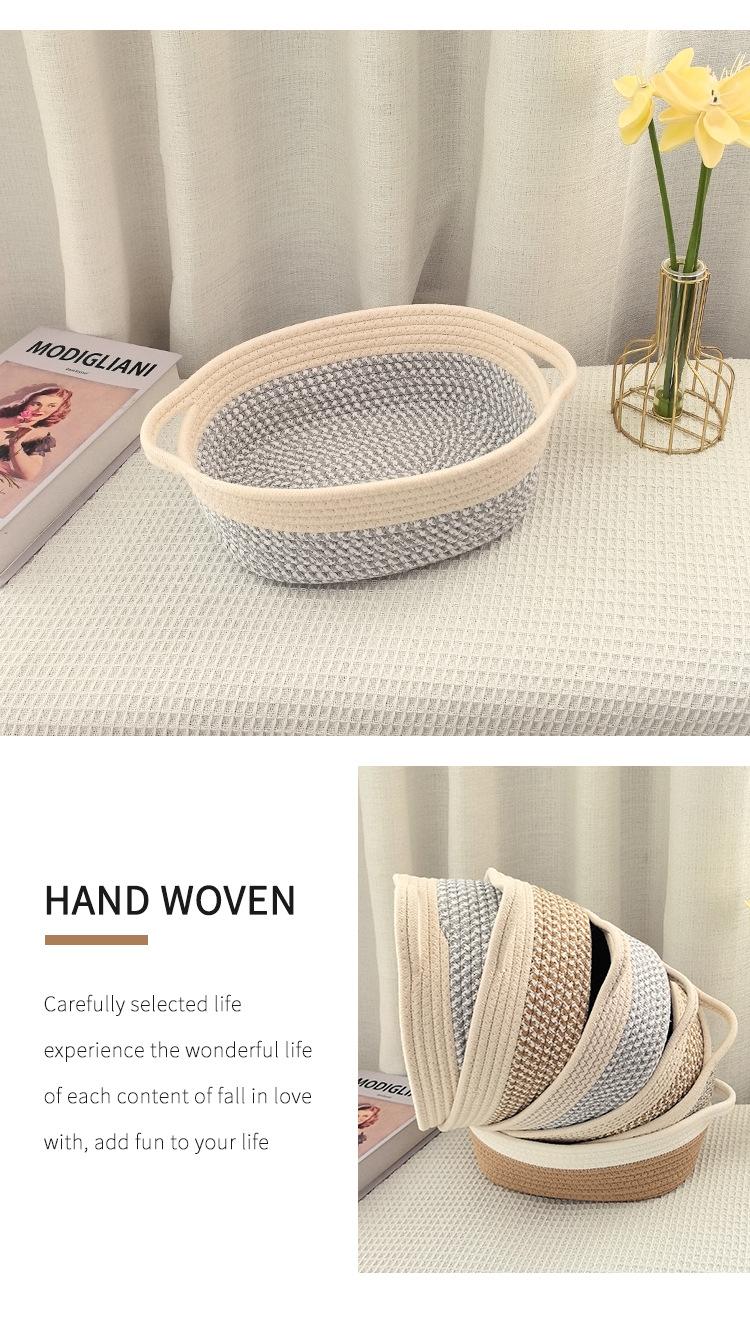 Cotton Rope Woven Storage Basket, Oval Organizer with Handle for Snacks & Toys, Portable Household Storage Bin for Living Room & Bedroom, Multifunctional Braided Storage Basket