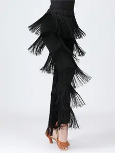 Fringe Latin Dance Pants for Women Ballroom Tassel Trousers, Adult Practice Dance Pants