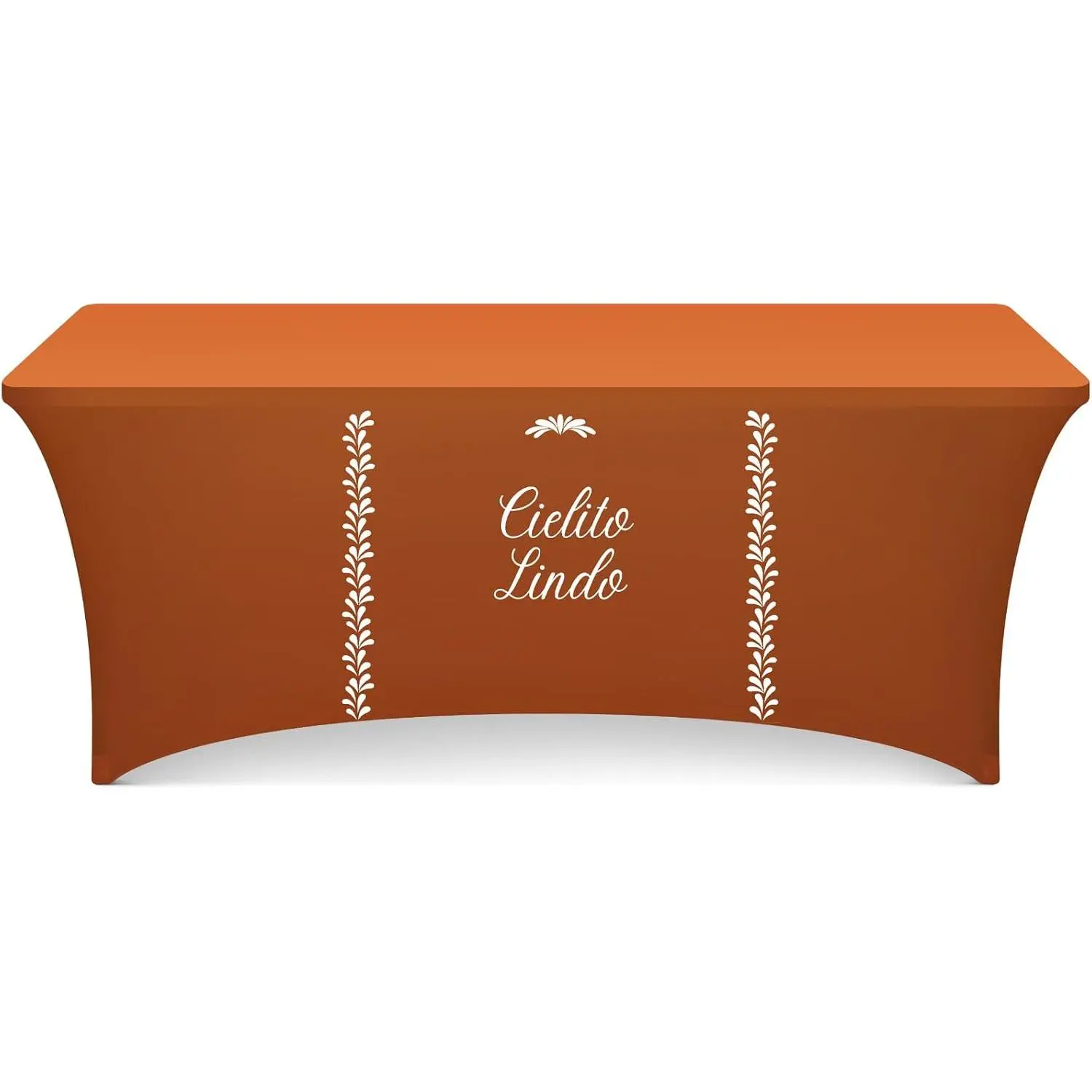 Oudain 6ft Rectangle Fitted Stretch Spandex Tablecover, Floral Lightweight Mexican Party Decor for Cinco De Mayo, Standard Folding Table (Terracotta), Stretch Fit