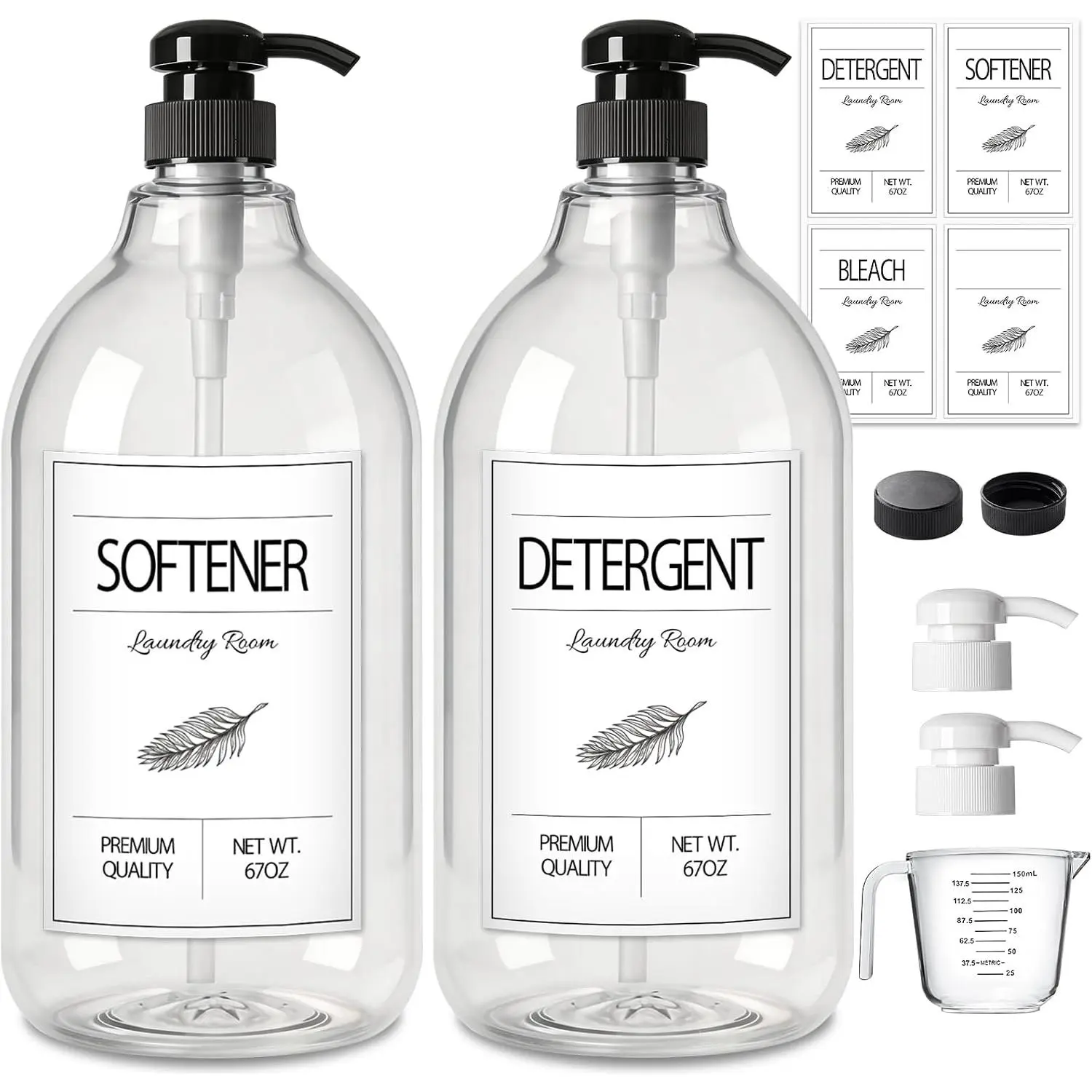 Laundry Detergent Dispenser, 2 Pack Liquid Laundry Soap Dispenser, 64oz Storage Container for  Laundry Room Decor, Liquid Bottle Organizer for Detergent/Softener/