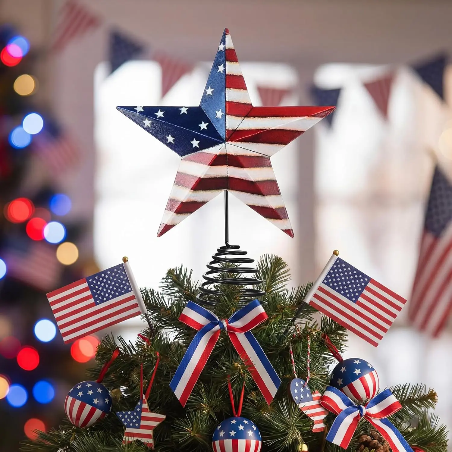 4th of July Rustic Tree Topper 7.8 in Metal Star Patriotic Tree Topper Red Blue White Trees Ornament for 250th Anniversary Independence Day Indoor Outdoor Home Decor Holiday Party Suppliesfidget toys
