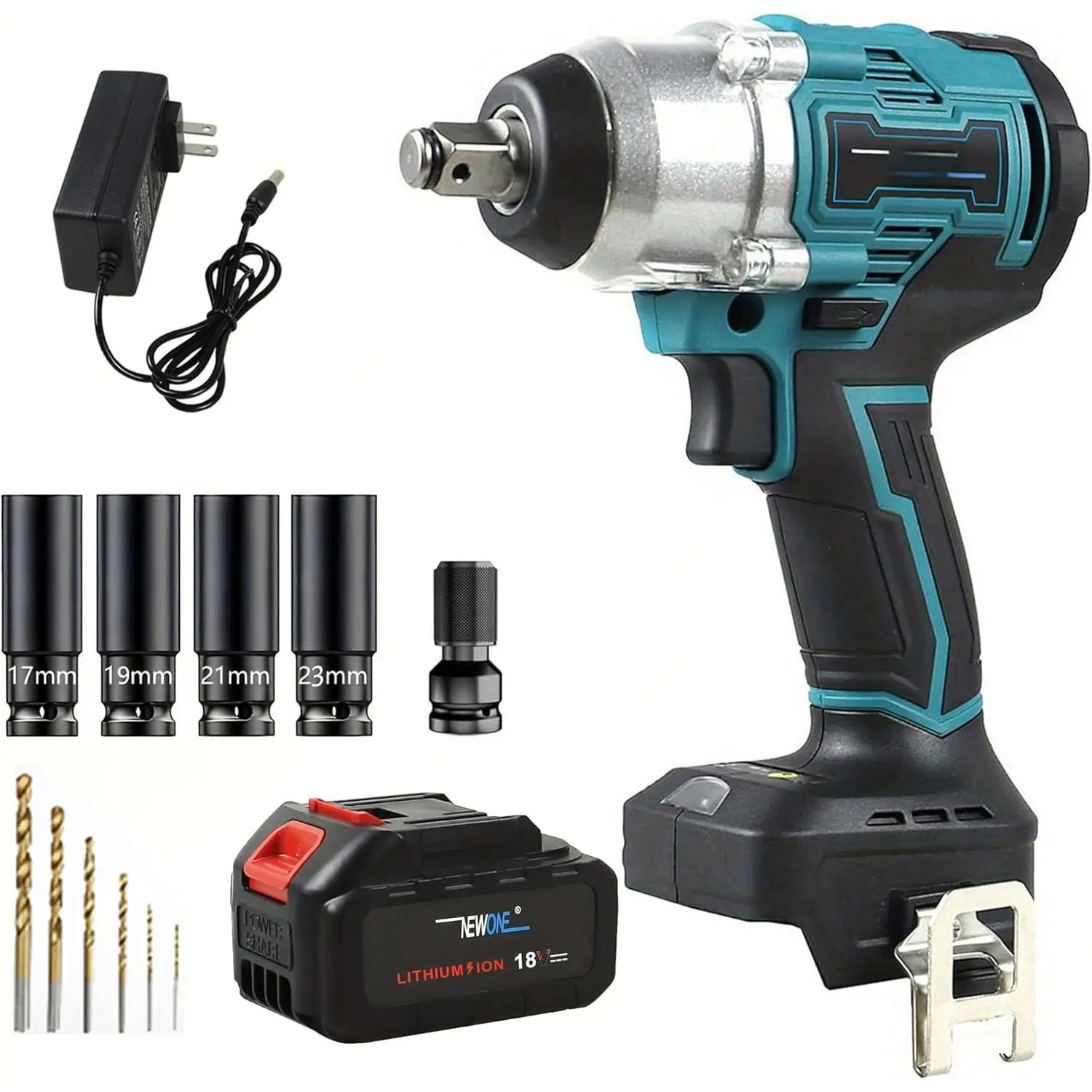 20v Brushless Crodless  Wrench, 370 Ft-lbs (500N.m)   1/2 inch with 1 count 4.0AH ,6pcs Drill/Driver Bits,4 Sockets,Charger
