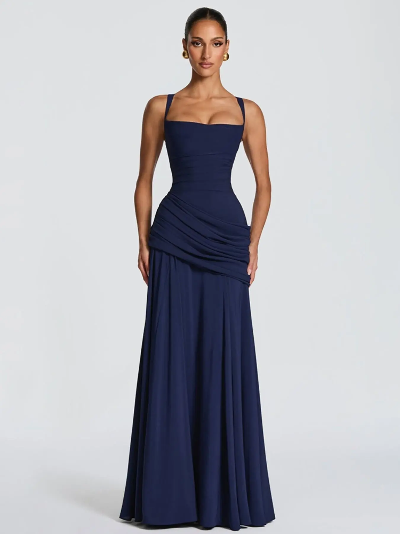 2026 New Women's Sheer Noble Dress, Slim Fit Fashion Chic Ruched Halter Backless Midi Dress, Elegant Retro Style for Parties and Casual Outing, Elegance