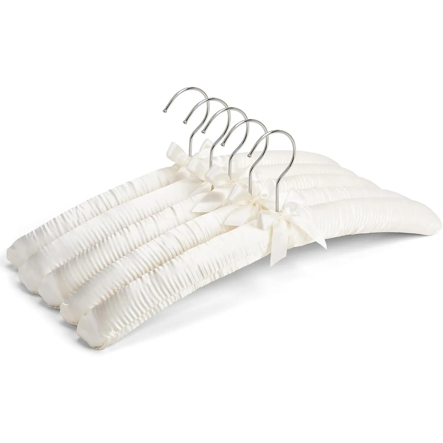 5 Pack Large Ivory Satin Padded Hangers, 17" Non-Slip Cushioned Hangers for Sweaters, Silk Dress, Wedding Dress, Bridal Gown, Cashmere