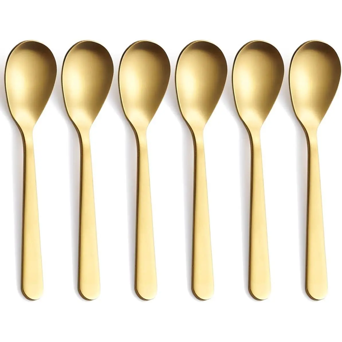 Matte Gold Demitasse Espresso Spoons, 4.7 Inch Stainless Steel Satin Finish Mini Coffee Teaspoons Sugar Spoons, Set of 6