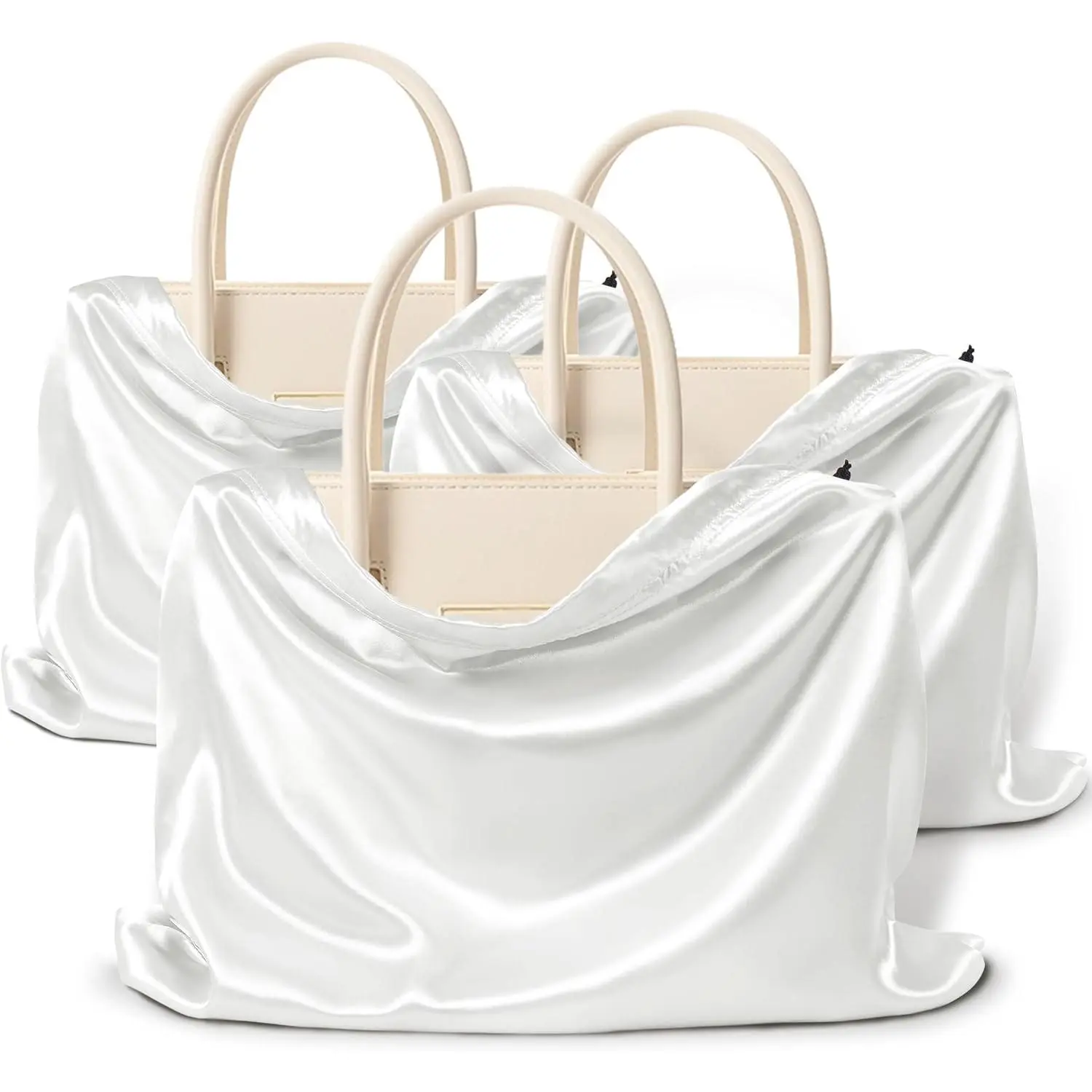 White Satin Dust Bags 3 Pack Drawstring Pouch for Purse, 19.6x15.7in | Soft Breathable Satin, -Resistant, Machine Washable, Foldable, Stores Handbags Shoes Boots, Thoughtful  Idea