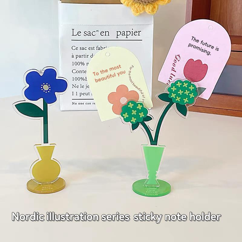 3PCS Acrylic Cute Cartoon Flower Sticky Note Clip Vertical Photo Stand Desktop Decoration for Office Home