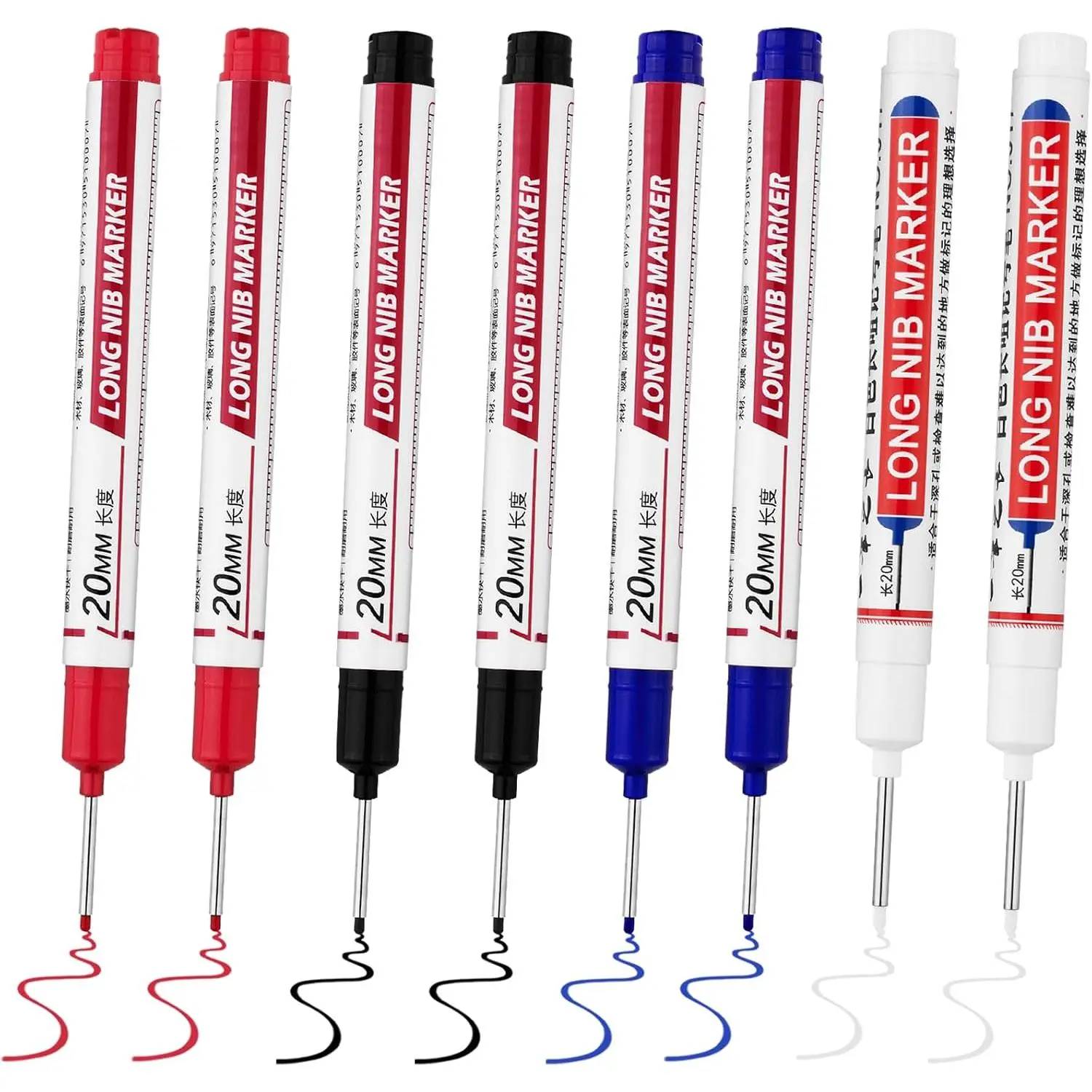 8 count Long  Deep Hole Marker Pens,20mm Long Nib Marker, Longs Nose Markers,  Construction Markers Marking Tool,Permanent Markers Carpenter Ink marker Pens,Metal marking Pens