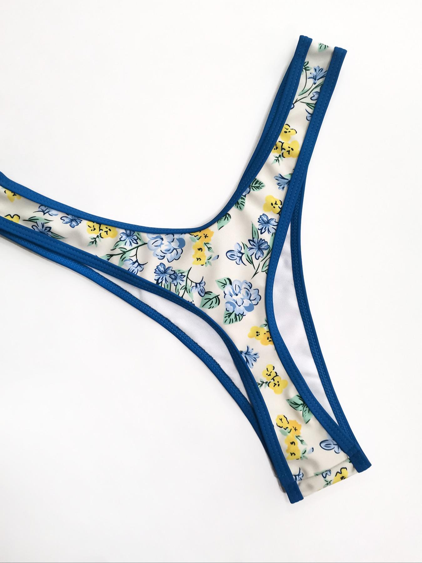 Women's Floral Print Bikini Set, Casual Fashion Chic Tie Shoulder Swim Top & Swim Bottom Swimsuit for Beach Holiday Vacation, Ladies Swimwear for All Seasons