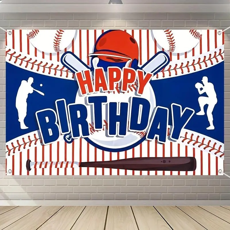 Baseball Theme Polyester Lightweight Printed Hanging Backdrop Banner - Decorative Tapestry, Family/Anniversary/Church Geometric Home Decor, Photography Background, Father’s Day Gift (Bag-Included Indoor Outdoor Supplies)