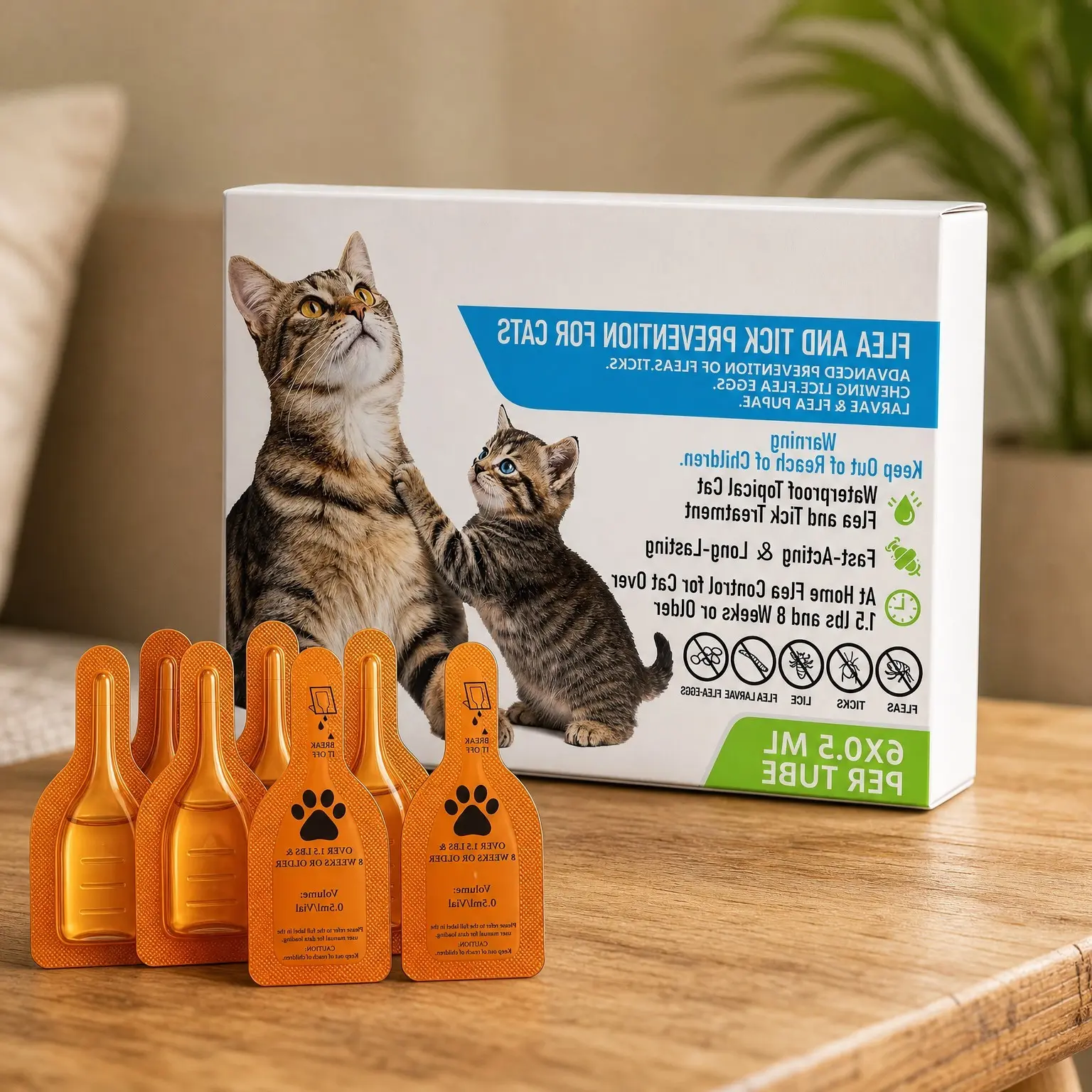 Flea and Tick Prevention for Cats & Kittens – Fast-Acting Topical Flea & Tick Treatment, Long-Lasting 6-Dose SupplyGift