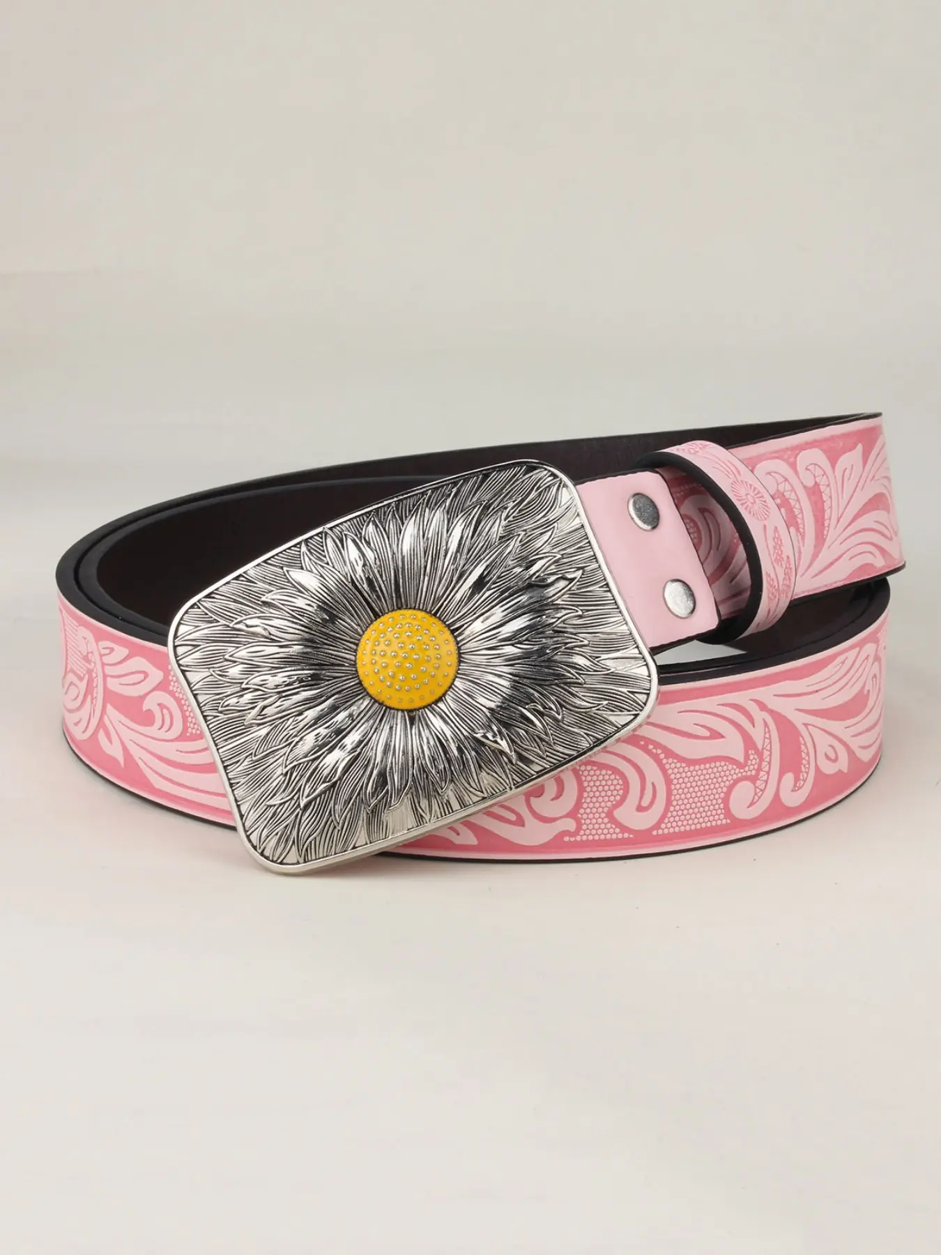 Silver Color Daisy Buckle Belt, Elegant Waistband Accessory, Stylish Fashion Item, Perfect for Daily Wear &
