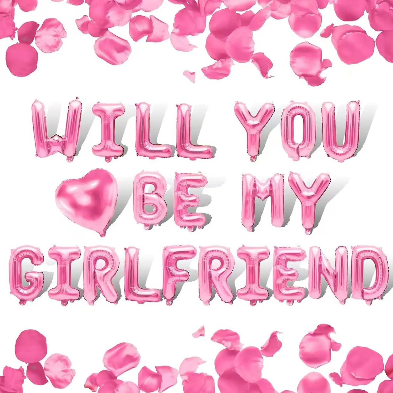 Will You Be My Girlfriend Balloons - 16" Red Letter Balloons with 200 count Artificial Rose Petals & Proposal Banner for Valentine Day Party Decorations