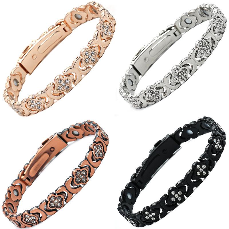 Trending magnetic bracelet - chic & luxurious clover design, alloy with diamond accents, single-row magnetic charm bracelet for women