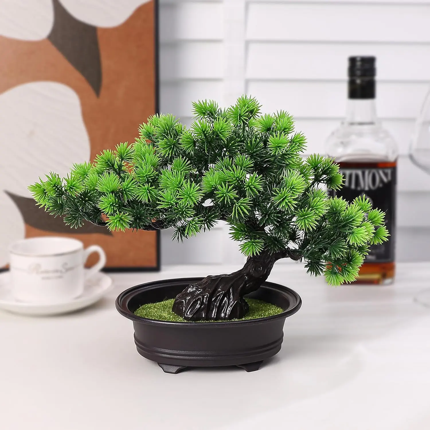Artificial Pine Bonsai Tree, Fake Potted Tree, Faux Evergreen Plant, New Chinese Style, Modern Farmhouse Decor, No Maintenance, Indoor Greenery