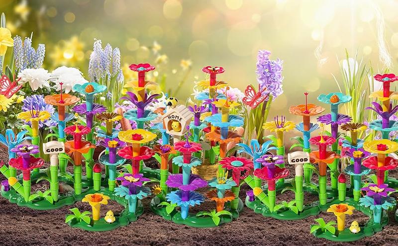 224 PCS Flower Garden Building Toys for Girls Toys, Educational STEM Toy and Preschool Garden Play Set for Toddlers 3 4 5 6 7 8 Year Old Kids Boys Girls, Flower Stacking Toys for Kids Age 3-6