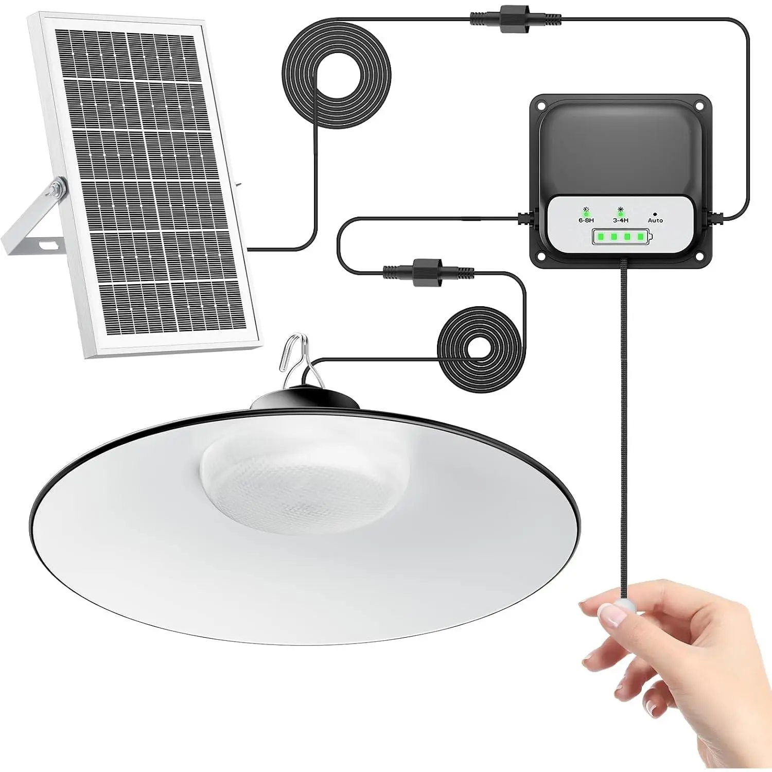 Solar Shed Light Indoor Outdoor,2000LM Daytime Available Pendant Light with Pull String, 3 Lighting Modes, IP65 Waterproof, Dusk to Dawn Outdoor Light for Barn Home Chicken Coop Gazebo Garage