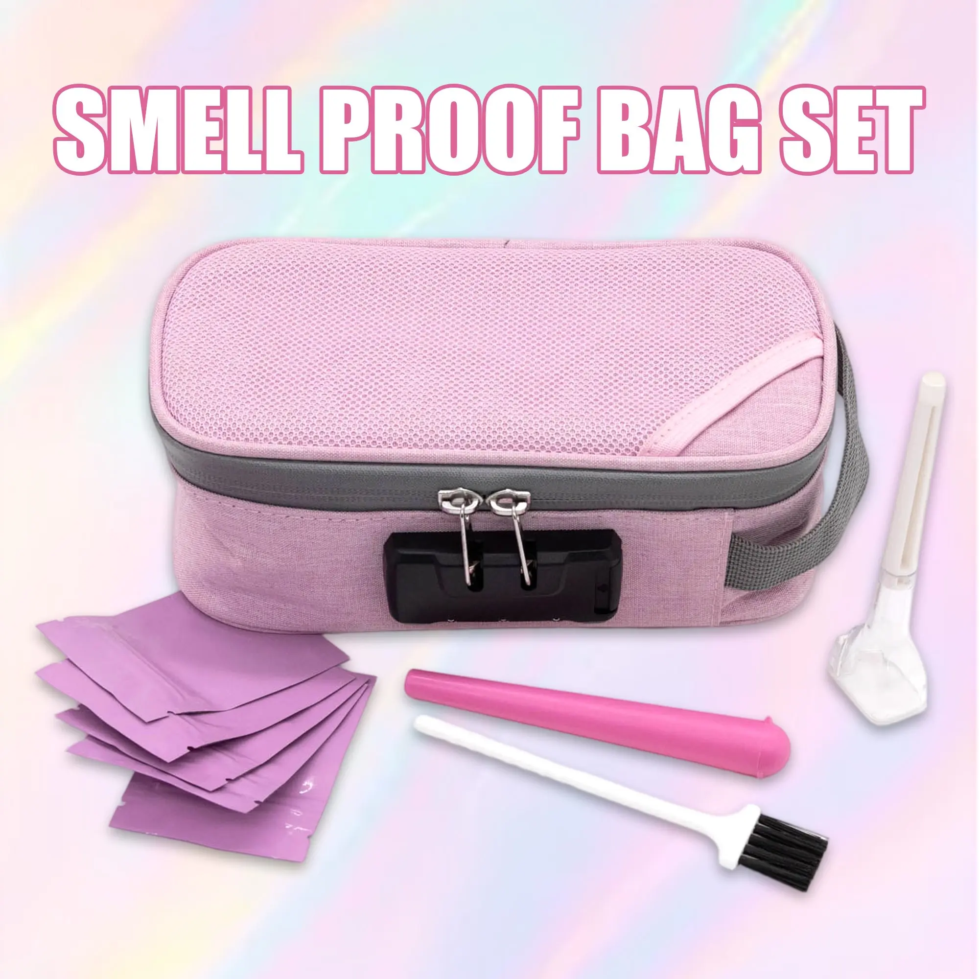 Odor-Resistant Storage Bag Set with Password Lock, Portable Travel Organizer Bags with Tube, Filler, and Brush, Ideal for Travel and Gifts, Travel Organiser Set