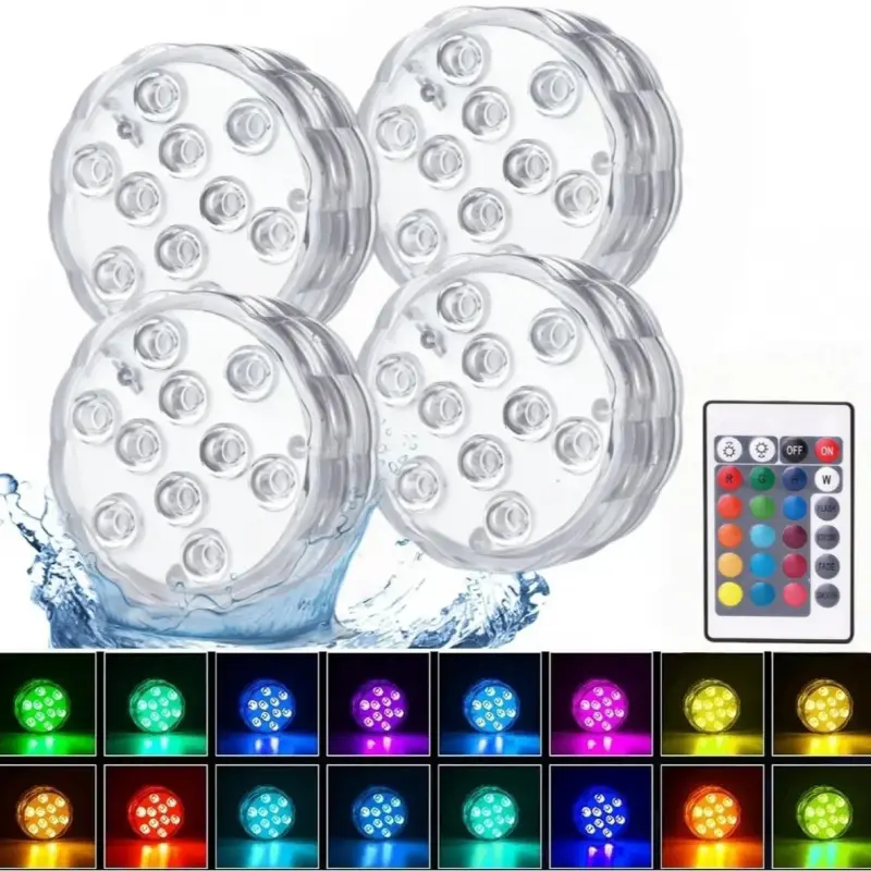 4pcs Waterproof RGB LED Underwater Lights 16 Colors Remote Control Pool Fish Tank Party Bath Garden Landscape Outdoor Wall Lamp Decor Accessories