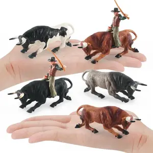 Simulation Bullfighting Action Figures With Rider Farm Animals Poultry Cattle Model Miniature Static Calf Bull OX Figures