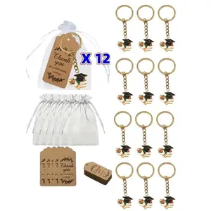 12pcs/Set Graduation Souvenir Keychain Gift Set, Graduation Cap & Book Pendant With Gift Bag And Card, Graduation Party Favors, Key Accessories
