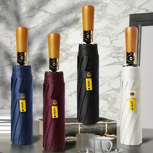Premium Fully Automatic Triple Fold Wooden Handle Umbrella, Windproof Enlarged Canopy, Glue, Portable Business Umbrella for Men, Perfect for Golf & Outdoor Activities, Multiple Colors