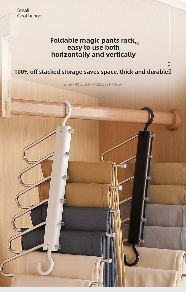 Stainless Steel Foldable Pants Hanger Non-Slip Multi-Functional Home Storage Space-Saving Hanger for Closet Organizing Anti-Scratch Laundry Rack