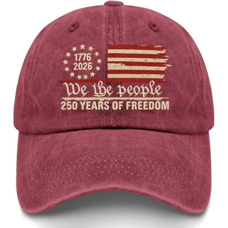 1pc Retro Washed Printted U.S. 250th Anniversary 250 Years Freedoms 1776-2026 Baseball Hats,suitable for Daily Wear Parties