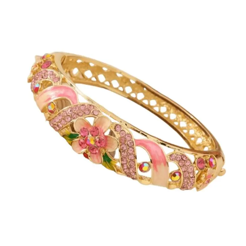 Handmade Chinese Cloisonné Bangle Bracelet - ic with Enamel Floral & Rhinesne Inlay, Bohemian Vintage Alloy Cuff for Women &, Traditional ic Accessory (Turquoise/Multicolor)