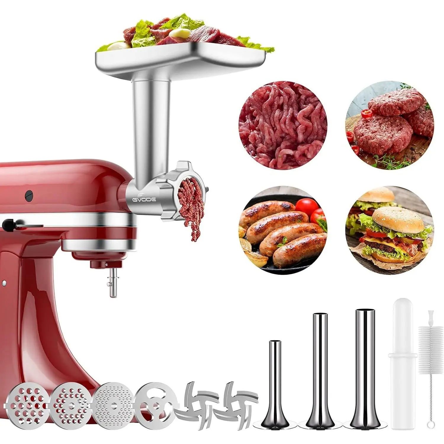 Meat Grinder Attachment for KitchenAid Stand Mixer, Meat Grinders Includes 4 Grinding Plates, 3 Sausage Stuffer Tubes, 2 Grinding Blades, For KitchenAid Mixer Attachments