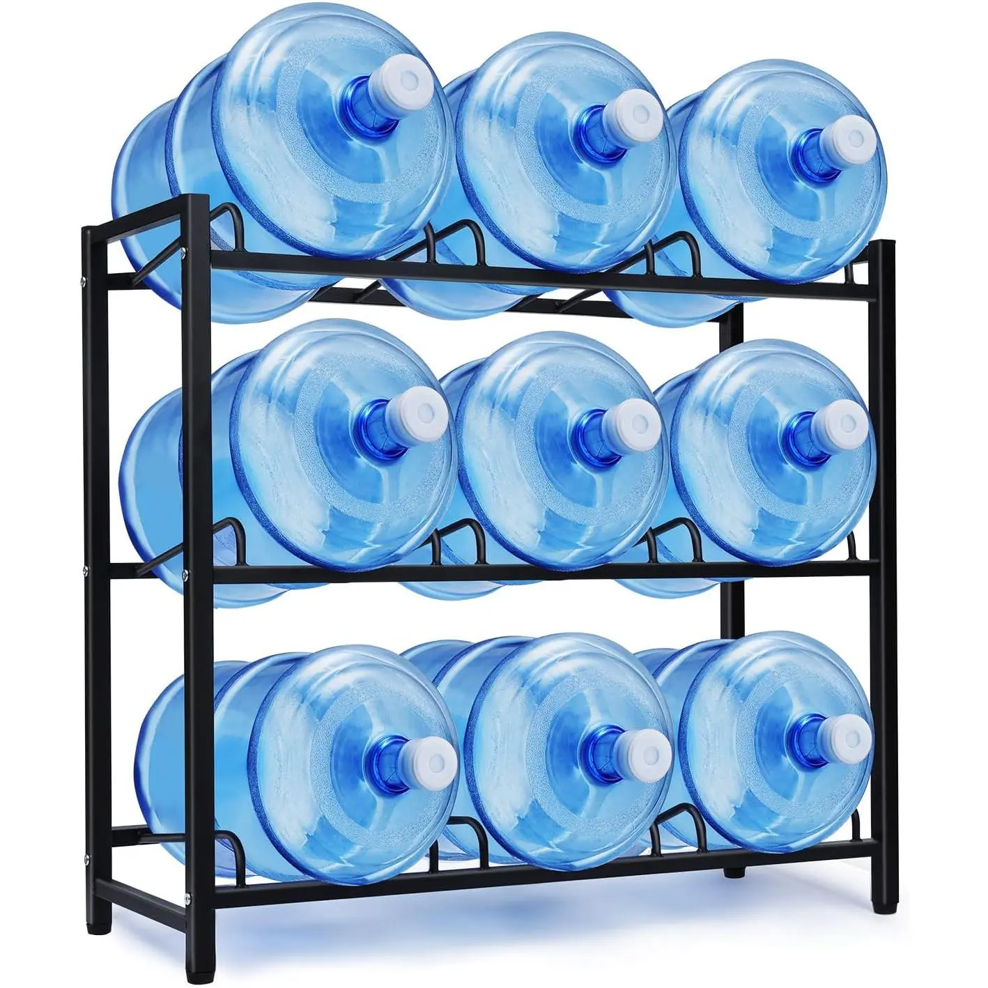 9-Tray Water Jug Rack, Storage 5 Gallon Water Cooler Bottle Holder Stand, 3-Tier Heavy Duty Carbon Steel 5 Gal Water Bottle Organizer for , Office, Kitchen, Warehouse, Black
