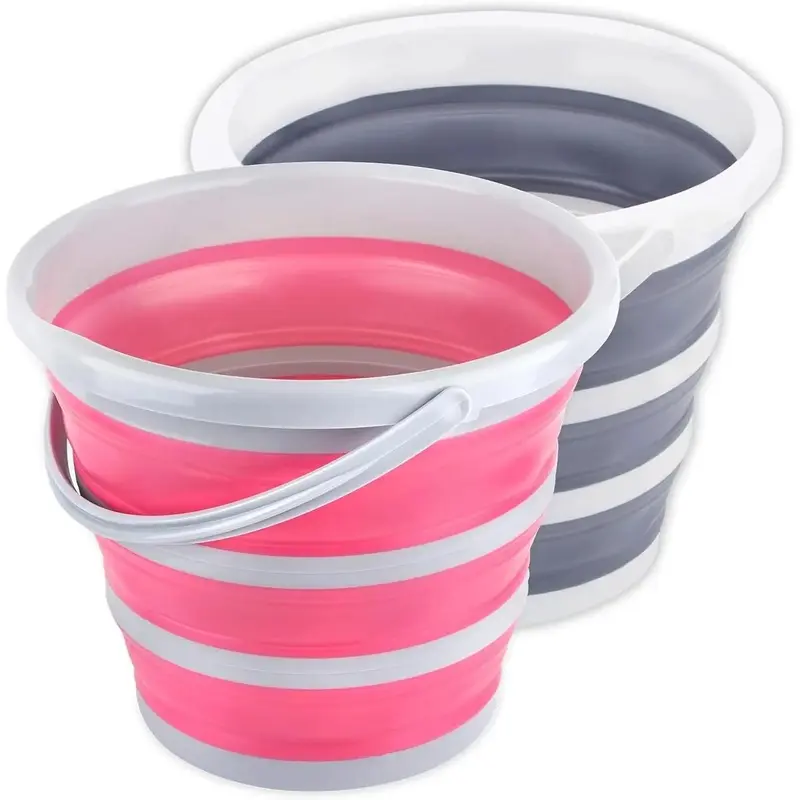 Collapsible Bucket 10L 2.6 Gallon Cleaning Bucket Mop Bucket Folding Foldable Portable Small Plastic Water Supplies for Outdoor Camping Fishing  Wash Space Saving Grey and Pink