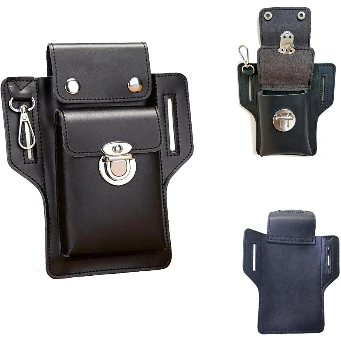 Faux Leather Large-Size Car Interior Phone Holster Pouch - Pocket Wallet, Belt Clip, Hands-Free Holder for Cellphone & Key Fob, Ideal for Construction Workers