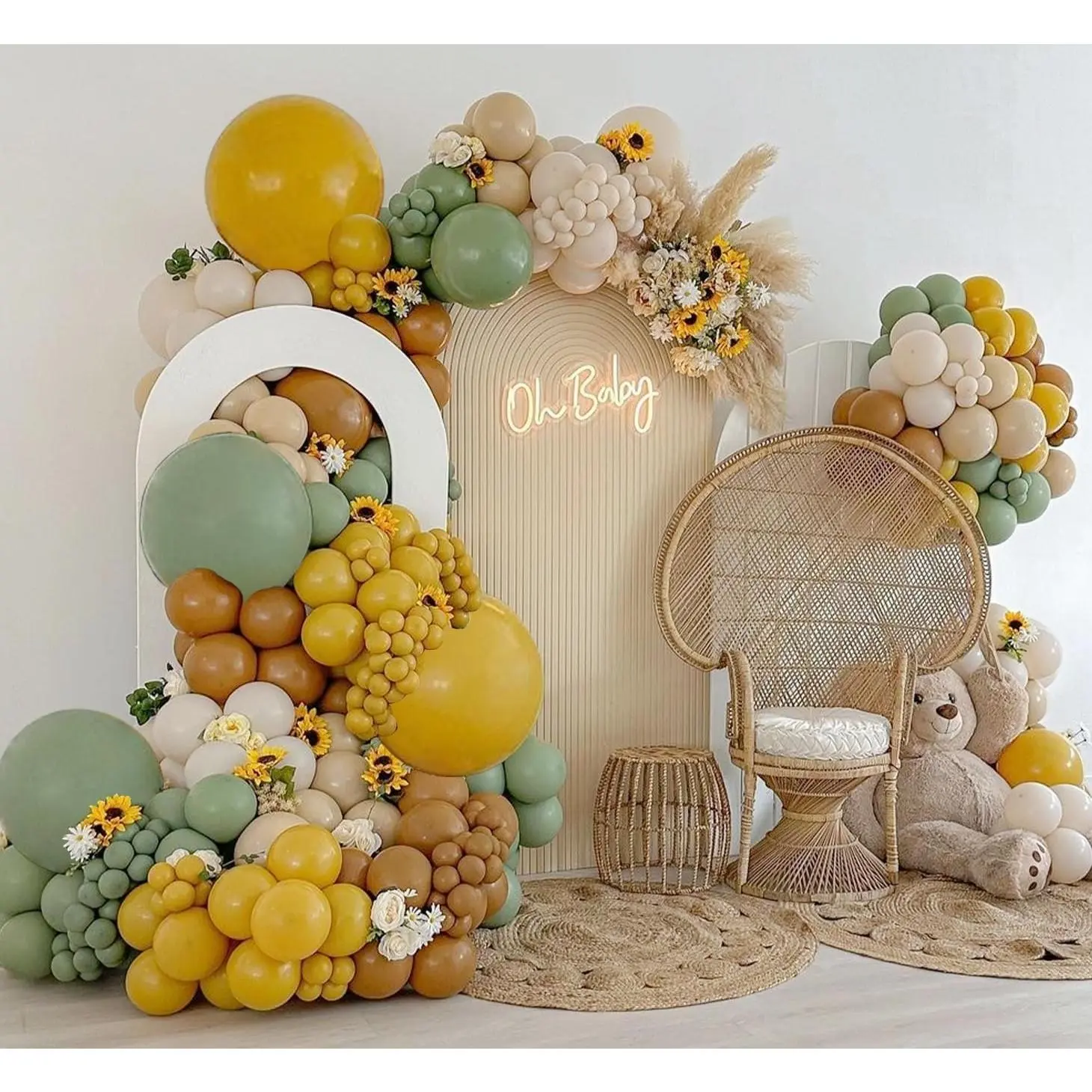 Sage Green Brown Yellow Balloon Arch Kit, Latex, Party Decor. | Mustard yellow, sand white, sage brown balloon. for bridal shower, safari jungle, birthday, ,  theme.