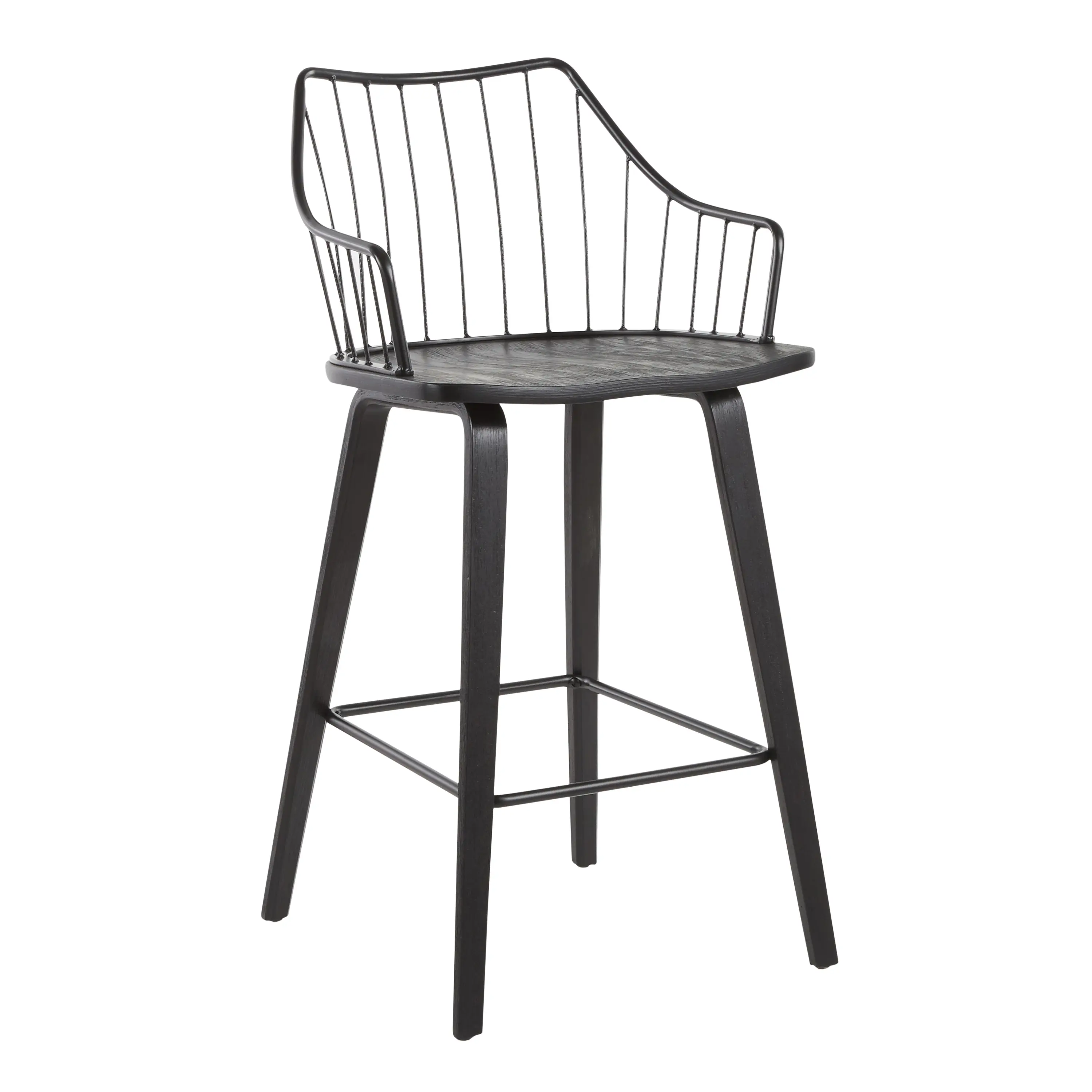 ARCH Counter Stool Black Wood and Black Metal Bar Stool for Kitchen Island Home Bar Seating Modern Industrial Pub Chair Adjustable Footrest Compact Design Living Room Dining Room Accent Stool, Home Furniture and Household Product Search Terms