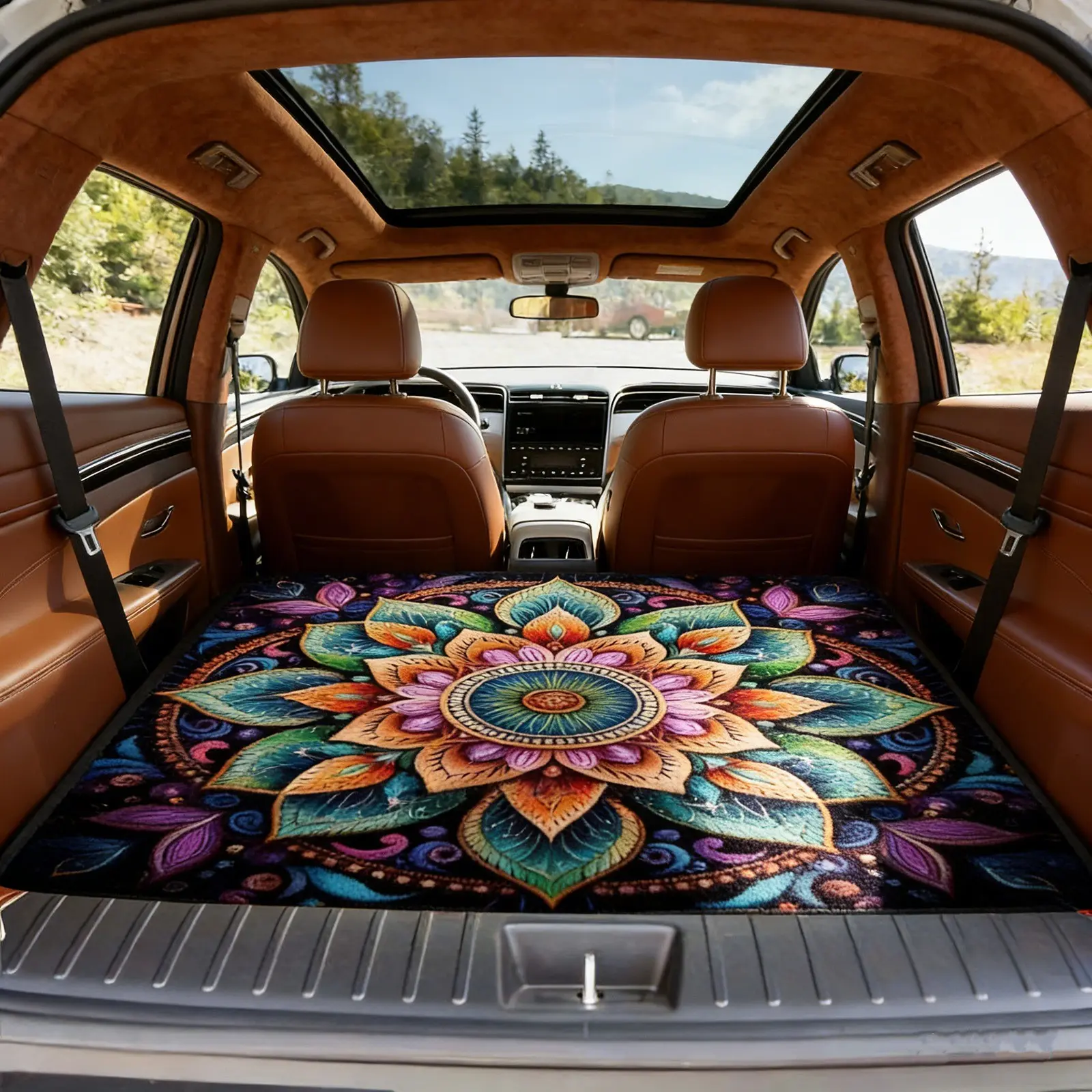 Multicolor Mandala Design Car Trunk Mat, Car Accessory, Car Dust Mats, Dust-Proof and Easy to Clean, Elegant Interior, Universal Fit, Perfect Gift, All Seasons