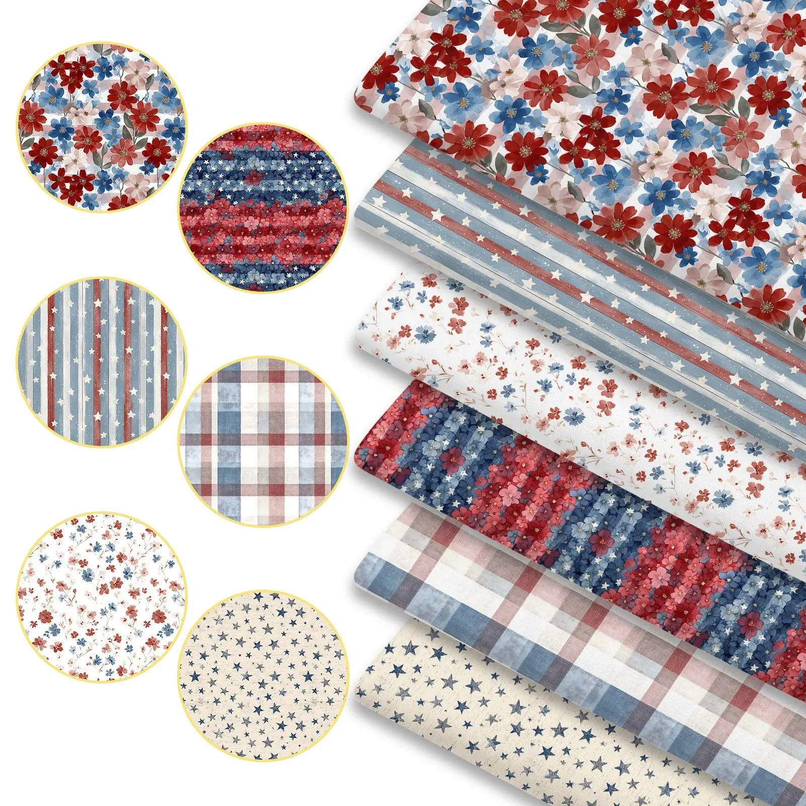6pcs Distressed Stars Country Cozy Fabric Bundles, 45cm*50cm/17.72in*19.69in Rustic Americana Pattern Fabric Squares for Quilting, Patchwork Sewing Material for Bedding, Tablecloth, Bags, Headbands, Pillowcases