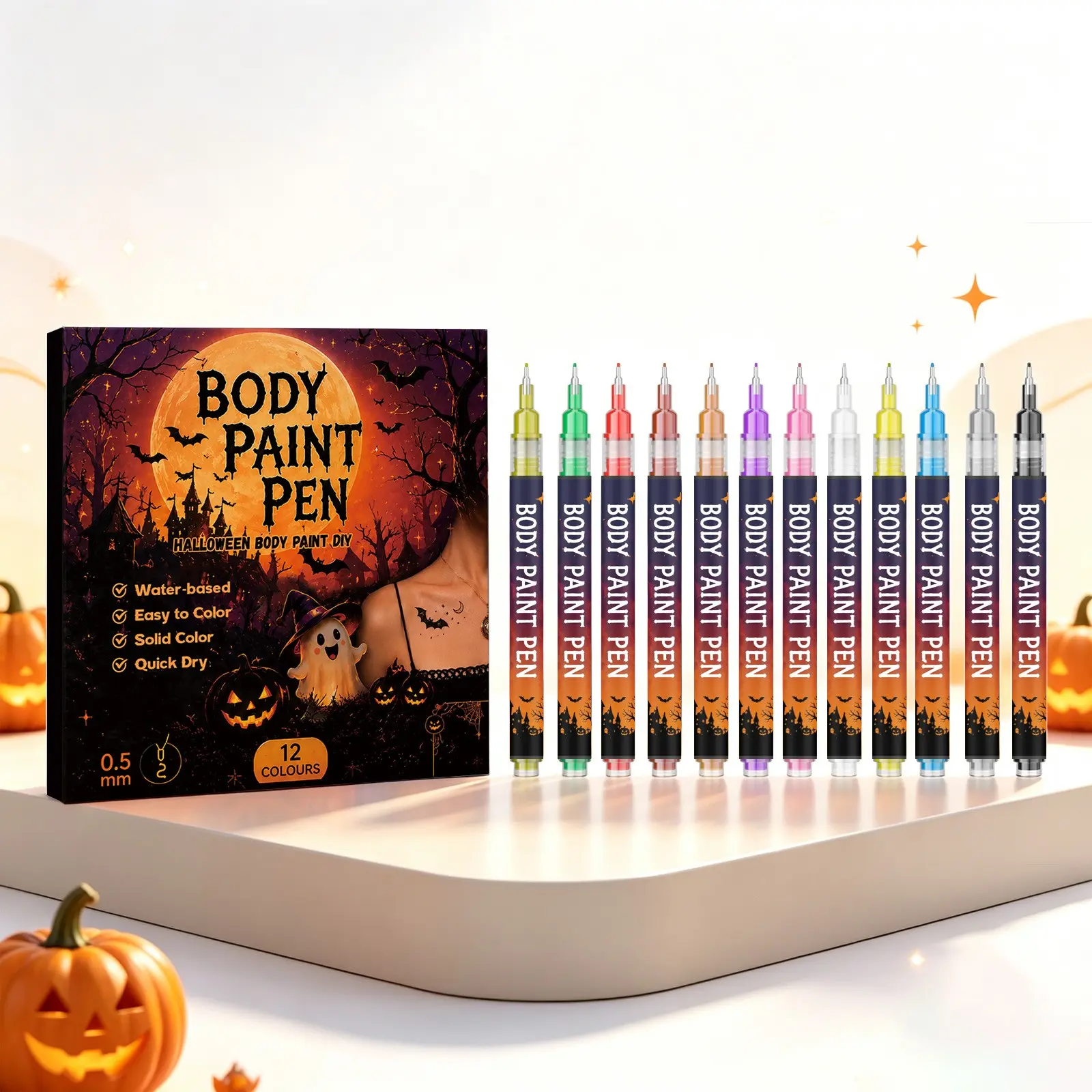 12pcs Halloween Body Paint Pens, Water-Based Quick Dry Temporary Tattoo Markers, Ideal for Cosplay Party, Easy to Use and Remove
