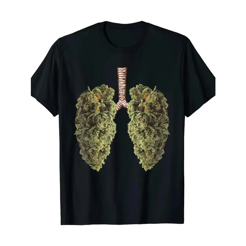 Printed 100% Cotton Unisex Men's Cotton Classic Streetwear T-Shirt - Fun Weed Lung Graphic Print, Crew Neck, Shortsleeve Top, Casual Stylish for Everyday Attire, Fabric, Menswear, Soft, Tshirt, Funny Graphic Tee, Minimalist Style, Casual Fit, Round Neck