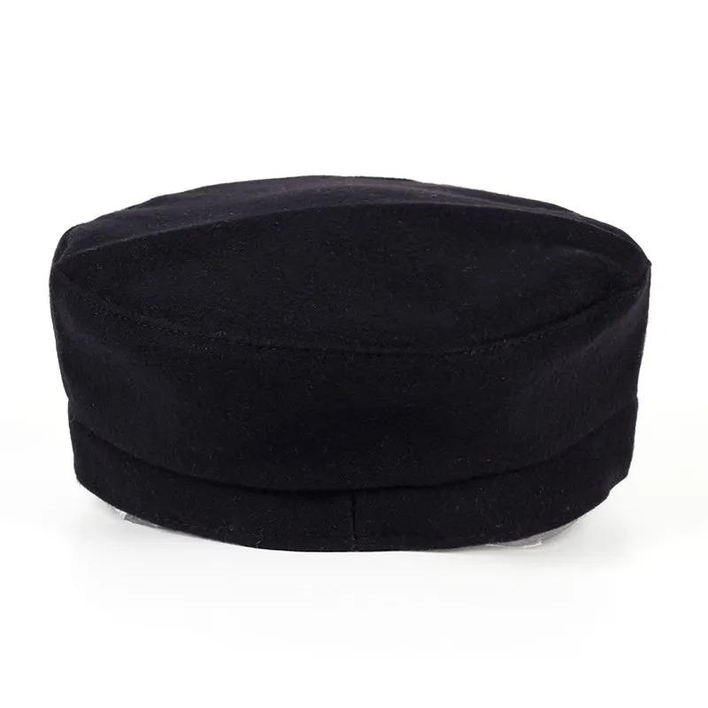Unisex Rivet Chain Military Caps Spring Autumn Sailor Hats Women Large Black Beret Caps Men Flat Top Captain Navy Hats