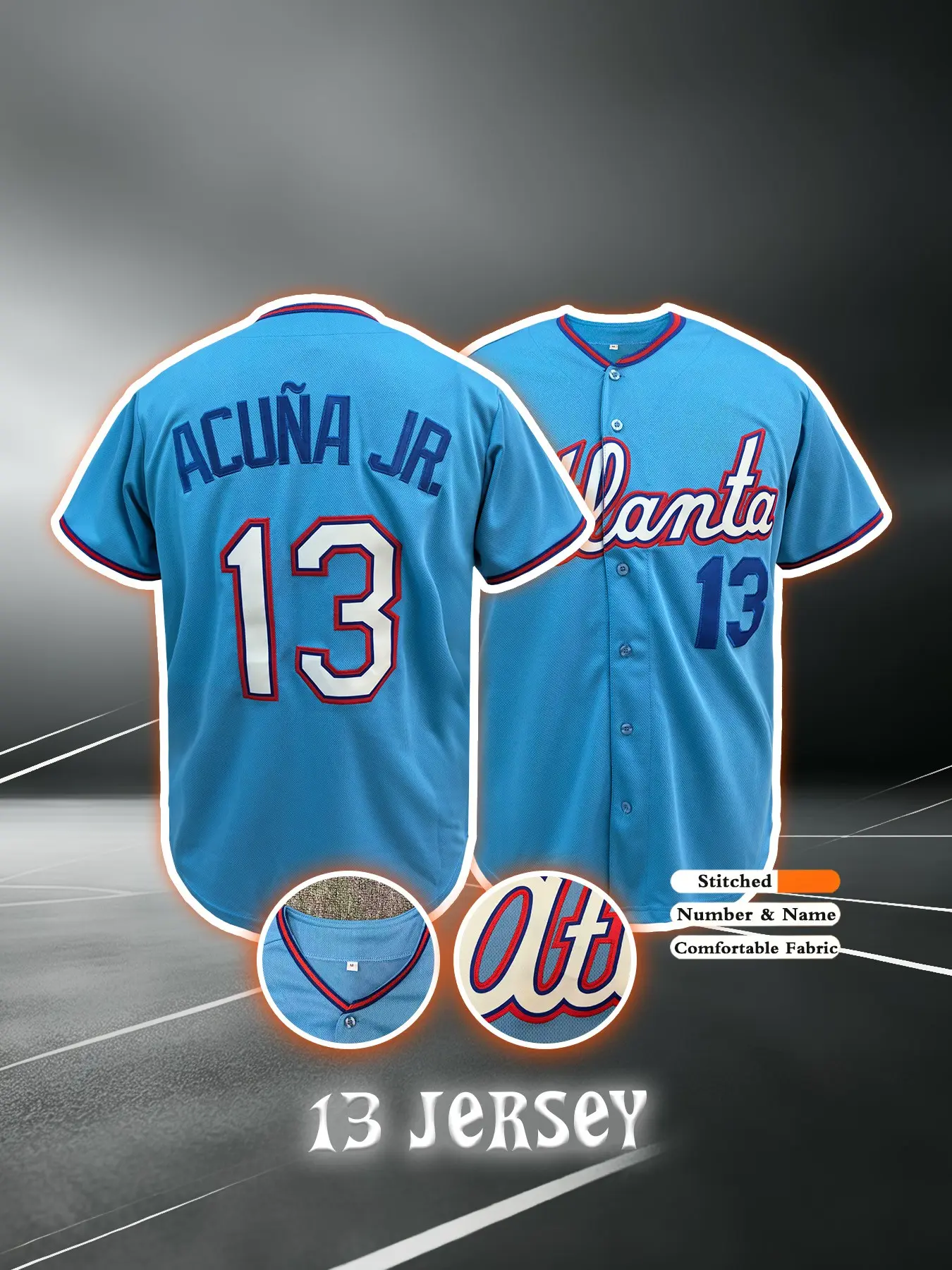 Men's #13  Baseball Shirt, Atlanta Letter Embroidery Design, Soft Breathable Comfort, Casual Street Style, Unisex, All Seasons, Fan Sportswear Top