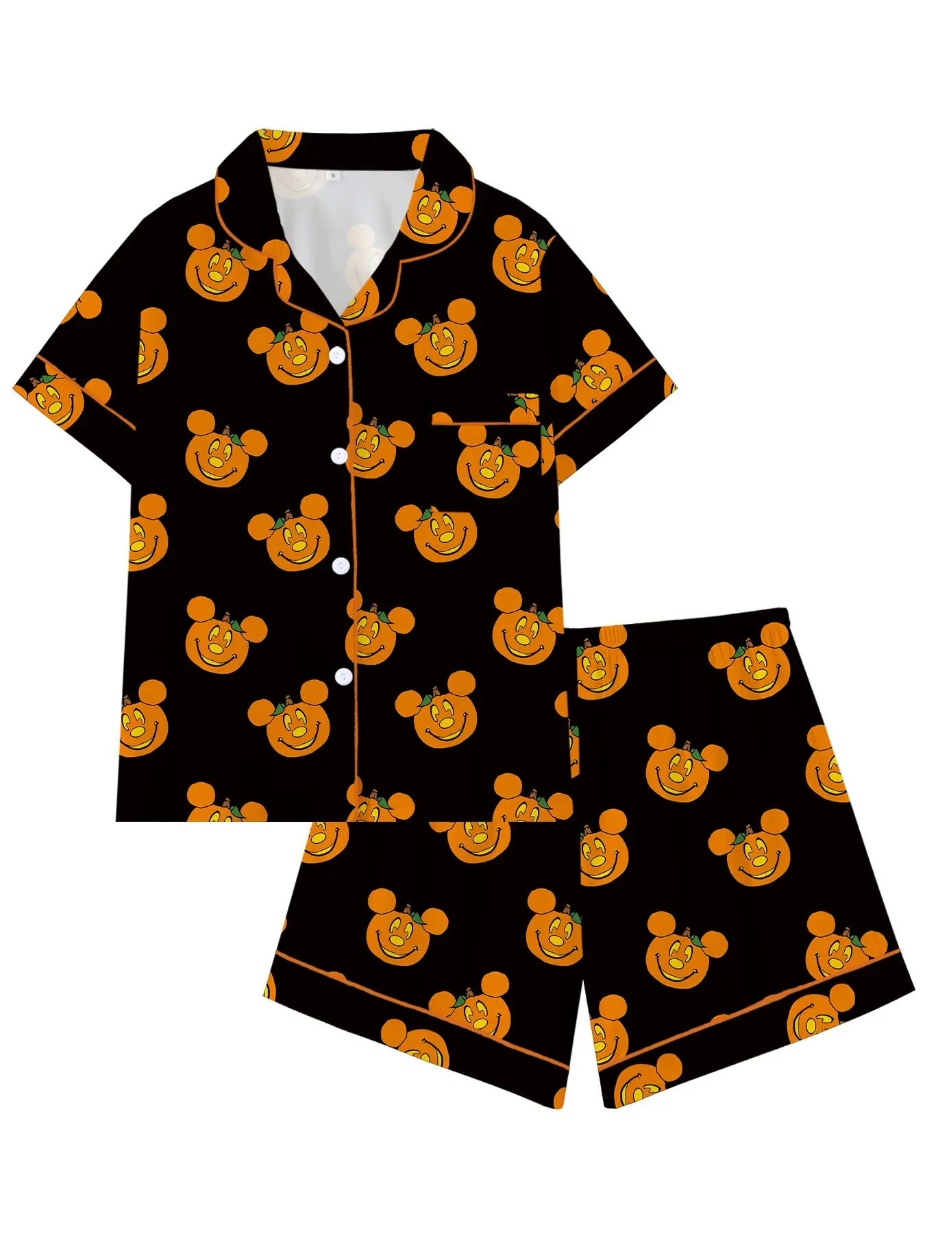 Halloween Cute Pumpkin Cartoon Pajama Set, Short Sleeve Loose-Fitting Sleepwear, Comfortable for All Seasons, Perfect Gift