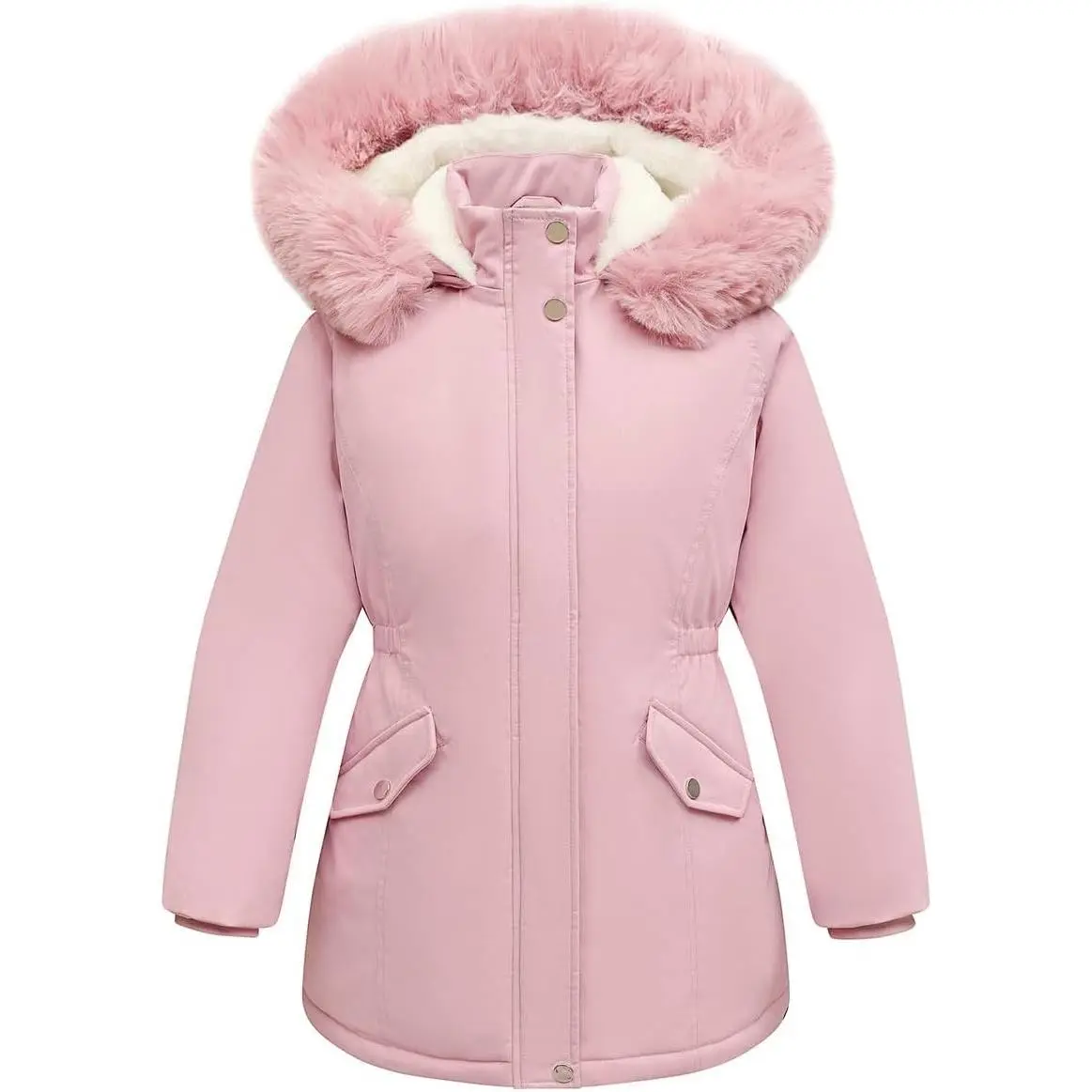 Girls Long Waterproof Winter Coat Kids Warm Hooded Parka Waterproof puffer keeps girls dry. Fleece-lined. Adjustable hood & durable zippers. Ideal for school, snow play, travel.